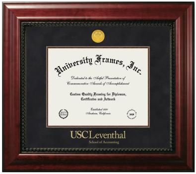 University of Southern California Leventhal School of Accounting Diploma Frame in Executive with Mahogany Fillet with Black Suede Mat for document: 8 1/2"h x 11"w  