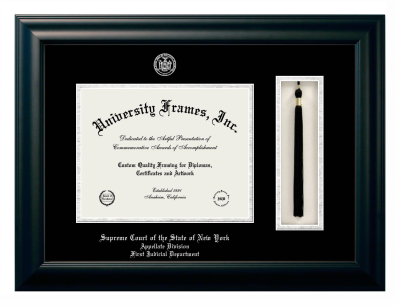 Supreme Court of the State of New York Appellate Division First Judicial Department Diploma with Tassel Box Frame in Satin Black with Black & Silver Mats for document: 8 1/2"h x 11"w  