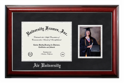 Air University Diploma with 5 x 7 Portrait Frame in Classic Mahogany with Silver Trim with Black Suede & Silver Mats for DOCUMENT: 8 1/2"H X 11"W  