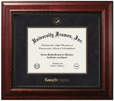 Baruch College Diploma Frame in Executive with Mahogany Fillet with Black Suede Mat for DOCUMENT: 8 1/2"H X 11"W  