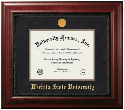 Wichita State University Diploma Frame in Executive with Mahogany Fillet with Black Suede Mat for DOCUMENT: 8 1/2"H X 11"W  