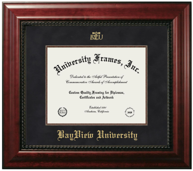 BayView University Diploma Frame in Executive with Mahogany Fillet with Black Suede Mat for DOCUMENT: 8 1/2"H X 11"W  