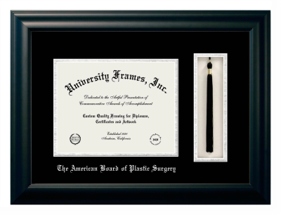American Board of Plastic Surgery Diploma with Tassel Box Frame in Satin Black with Black & Silver Mats for DOCUMENT: 8 1/2"H X 11"W  