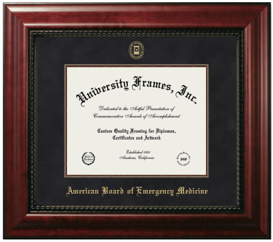 American Board of Emergency Medicine Diploma Frame in Executive with Mahogany Fillet with Black Mat for DOCUMENT: 8 1/2"H X 11"W  