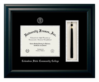 Diploma with Tassel Box Frame in Satin Black with Black & Silver Mats for DOCUMENT: 7"H X 9"W  