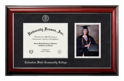 Diploma with 5 x 7 Portrait Frame in Classic Mahogany with Silver Trim with Black Suede & Silver Mats for DOCUMENT: 7"H X 9"W  