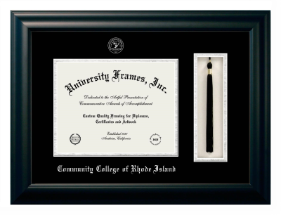 Community College of Rhode Island Diploma with Tassel Box Frame in Satin Black with Black & Silver Mats for document: 8 1/2"h x 11"w  