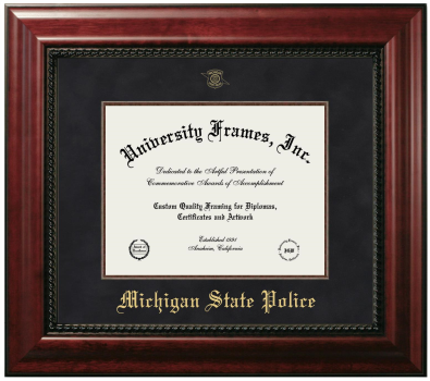 Michigan State Police Diploma Frame in Executive with Mahogany Fillet with Black Suede Mat for DOCUMENT: 8 1/2"H X 11"W  