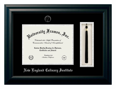 New England Culinary Institute Diploma with Tassel Box Frame in Satin Black with Black & Silver Mats for document: 8 1/2"h x 11"w  