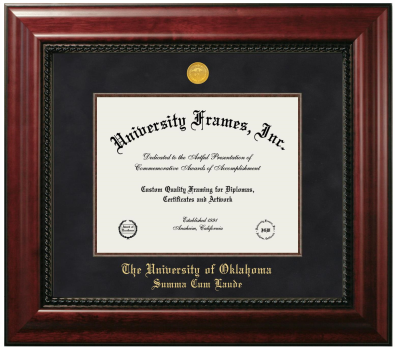 University of Oklahoma Summa Cum Laude Diploma Frame in Executive with Mahogany Fillet with Black Suede Mat for document: 8 1/2"h x 11"w  