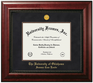University of Oklahoma Summa Cum Laude Diploma Frame in Executive with Mahogany Fillet with Black Suede Mat for DOCUMENT: 8 1/2"H X 11"W  
