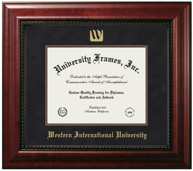 Western International University Diploma Frame in Executive with Mahogany Fillet with Black Suede Mat for document: 8 1/2"h x 11"w  