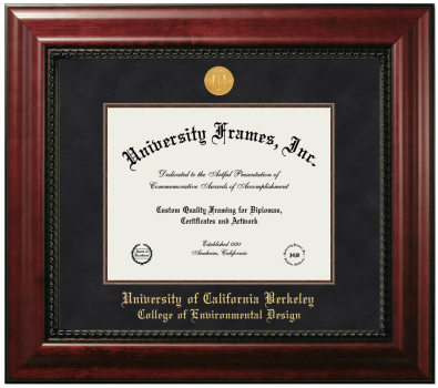 University of California Berkeley College of Environmental Design Diploma Frame in Executive with Mahogany Fillet with Black Mat for DOCUMENT: 8 1/2"H X 11"W  