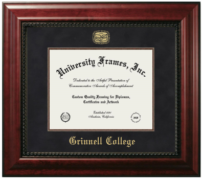 Grinnell College Diploma Frame in Executive with Mahogany Fillet with Black Suede Mat for document: 8 1/2"h x 11"w  