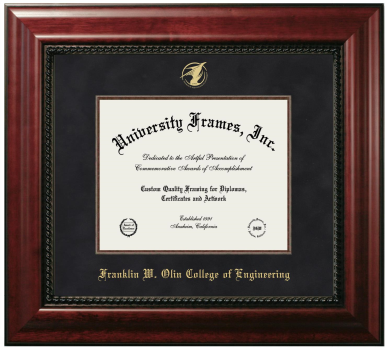 Franklin W. Olin College of Engineering Diploma Frame in Executive with Mahogany Fillet with Black Suede Mat for DOCUMENT: 8"H X 10"W  