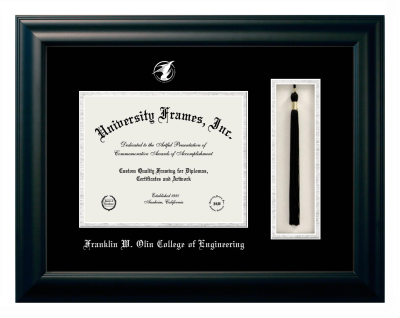 Diploma with Tassel Box Frame in Satin Black with Black & Silver Mats for DOCUMENT: 8"H X 10"W  
