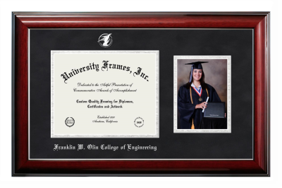 Diploma with 5 x 7 Portrait Frame in Classic Mahogany with Silver Trim with Black Suede & Silver Mats for DOCUMENT: 8"H X 10"W  