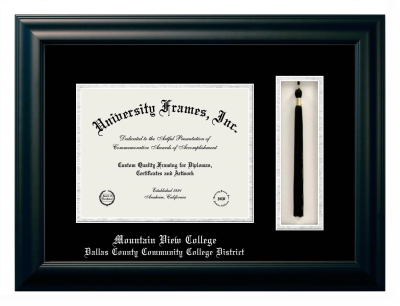 Mountain View College Dallas County Community College District Diploma with Tassel Box Frame in Satin Black with Black & Silver Mats for document: 8 1/2"h x 11"w  