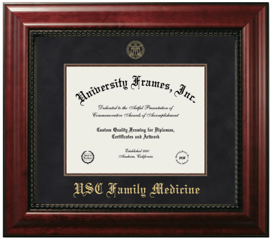 USC Family Medicine Diploma Frame in Executive with Mahogany Fillet with Black Suede Mat for DOCUMENT: 8 1/2"H X 11"W  