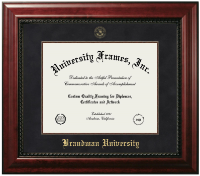 Brandman University Diploma Frame in Executive with Mahogany Fillet with Black Suede Mat for document: 11"h x 14"w  