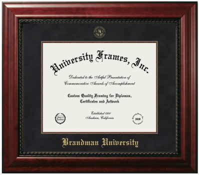 Brandman University Diploma Frame in Executive with Mahogany Fillet with Black Suede Mat for DOCUMENT: 11"H X 14"W  