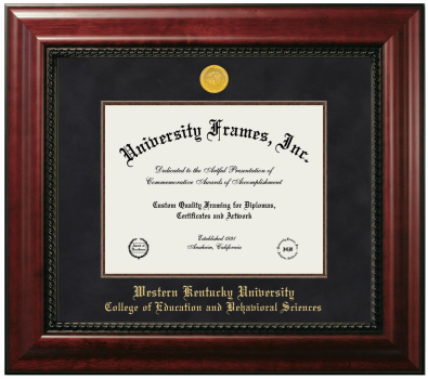 Western Kentucky University College of Education and Behavioral Sciences Diploma Frame in Executive with Mahogany Fillet with Black Suede Mat for document: 8 1/2"h x 11"w  