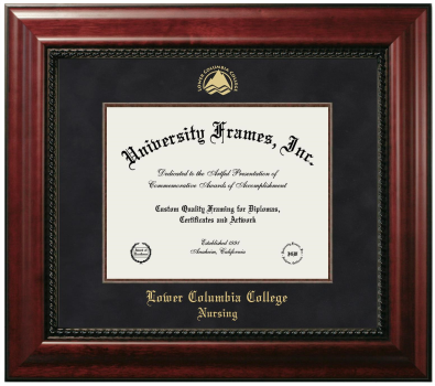 Lower Columbia College Nursing Diploma Frame in Executive with Mahogany Fillet with Black Suede Mat for document: 8 1/2"h x 11"w  