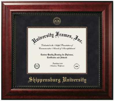 Shippensburg University Diploma Frame in Executive with Mahogany Fillet with Black Suede Mat for DOCUMENT: 8 1/2"H X 11"W  