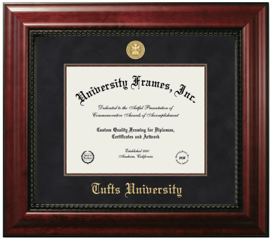Tufts University Diploma Frame in Executive with Mahogany Fillet with Black Suede Mat for document: 8 1/2"h x 11"w  