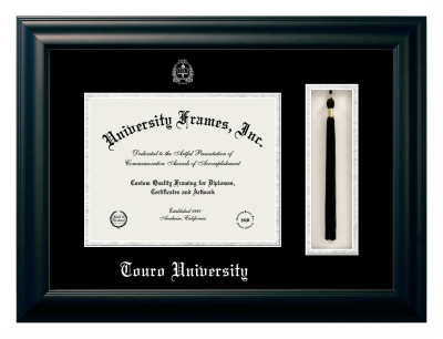 Touro University (Nevada) Diploma with Tassel Box Frame in Satin Black with Black & Silver Mats for document: 8 1/2"h x 11"w  