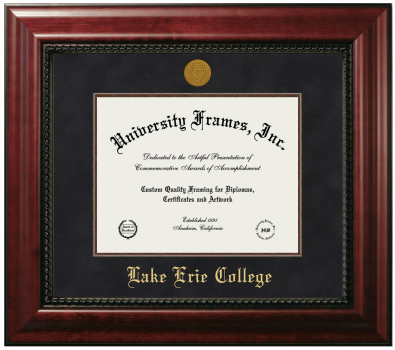 Lake Erie College Diploma Frame in Executive with Mahogany Fillet with Black Suede Mat for DOCUMENT: 8 1/2"H X 11"W  