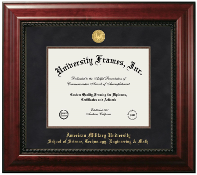 American Military University School of Science, Technology, Engineering & Math Diploma Frame in Executive with Mahogany Fillet with Black Suede Mat for DOCUMENT: 8 1/2"H X 11"W  