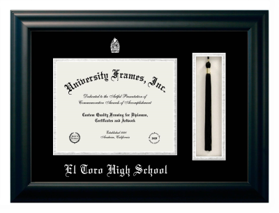 El Toro High School Diploma with Tassel Box Frame in Satin Black with Black & Silver Mats for document: 8 1/2"h x 11"w  