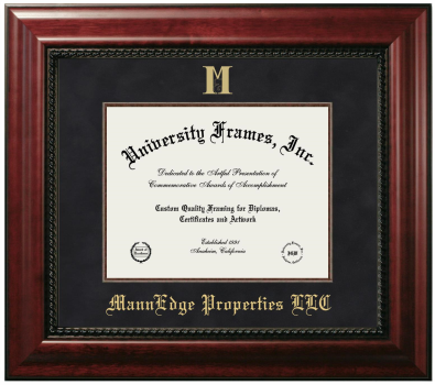 MannEdge Properties LLC Diploma Frame in Executive with Mahogany Fillet with Black Suede Mat for DOCUMENT: 8 1/2"H X 11"W  