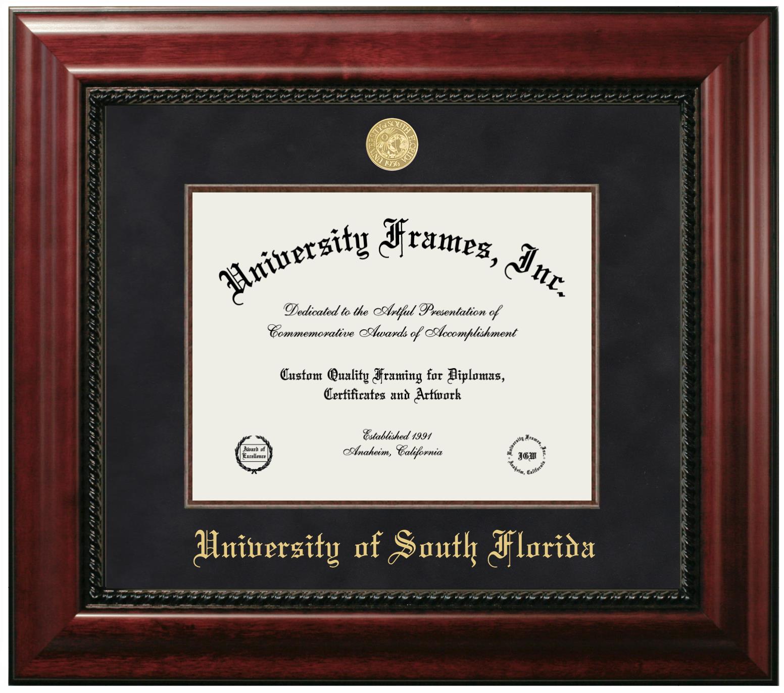 University of South Florida Diploma Frame in Executive with Mahogany Fillet with Black Suede Mat