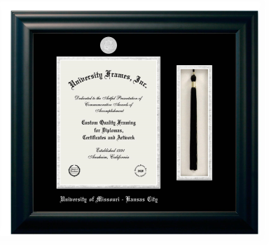 Diploma with Tassel Box Frame in Satin Black with Black & Silver Mats for  11"H X 8 1/2"W  