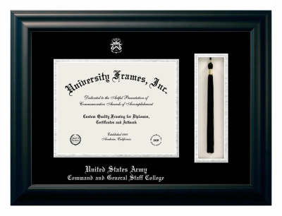 United States Army Command & General Staff College Diploma with Tassel Box Frame in Satin Black with Black & Silver Mats for document: 8 1/2"h x 11"w  