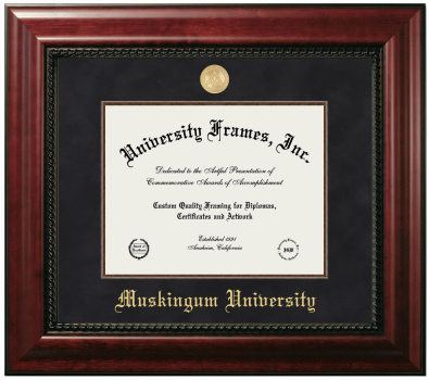 Muskingum University Diploma Frame in Executive with Mahogany Fillet with Black Suede Mat for DOCUMENT: 8 1/2"H X 11"W  