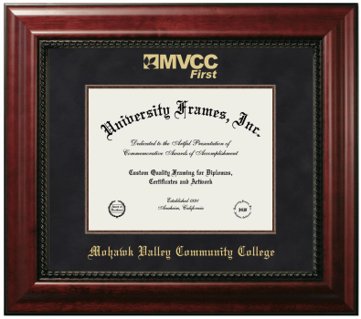 Mohawk Valley Community College Diploma Frame in Executive with Mahogany Fillet with Black Suede Mat for document: 8 1/2"h x 11"w  