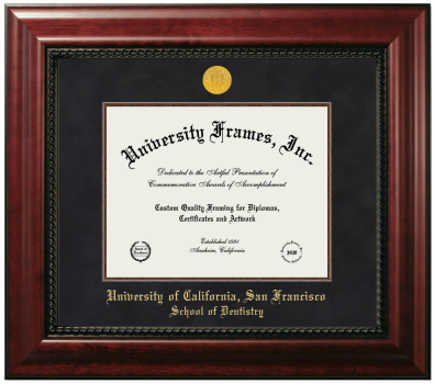 University of California San Francisco School of Dentistry Diploma Frame in Executive with Mahogany Fillet with Black Suede Mat for document: 8 1/2"h x 11"w  