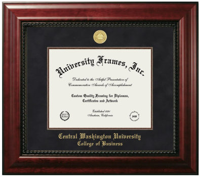 Central Washington University College of Business Diploma Frame in Executive with Mahogany Fillet with Black Suede Mat for document: 8 1/2"h x 11"w  