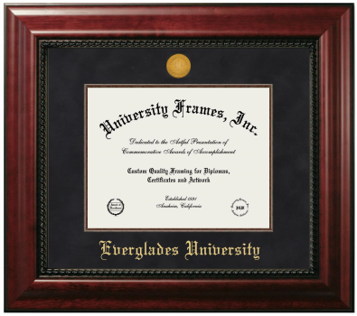 Everglades University Diploma Frame in Executive with Mahogany Fillet with Black Suede Mat for document: 8 1/2"h x 11"w  