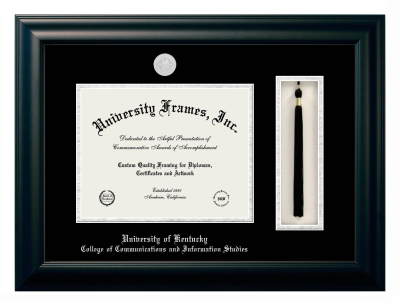University of Kentucky College of Communications and Information Studies Diploma with Tassel Box Frame in Satin Black with Black & Silver Mats for document: 8 1/2"h x 11"w  