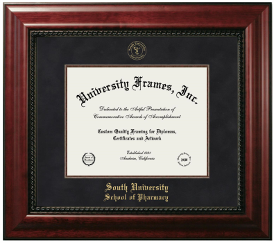 South University School of Pharmacy (Savannah) Diploma Frame in Executive with Mahogany Fillet with Black Suede Mat for document: 8 1/2"h x 11"w  