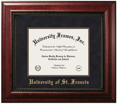 University of St. Francis (Joliet) Diploma Frame in Executive with Mahogany Fillet with Black Suede Mat for DOCUMENT: 8 1/2"H X 11"W  