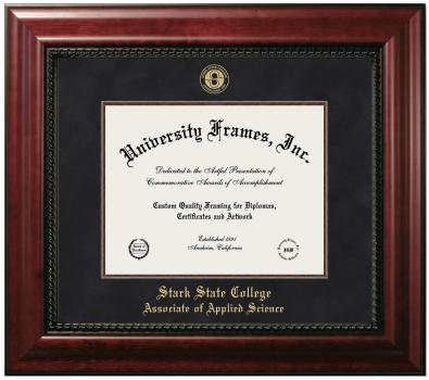 Stark State College Associate of Applied Science Diploma Frame in Executive with Mahogany Fillet with Black Suede Mat for document: 8 1/2"h x 11"w  