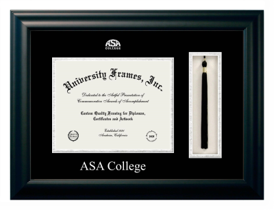 ASA College Diploma with Tassel Box Frame in Satin Black with Black & Silver Mats for DOCUMENT: 8 1/2"H X 11"W  