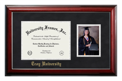 Troy University Diploma with 5 x 7 Portrait Frame in Classic Mahogany with Silver Trim with Black & Silver Mats for DOCUMENT: 8 1/2"H X 11"W  