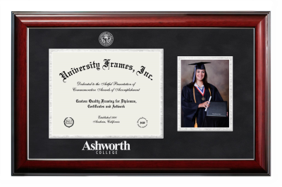 Ashworth College Diploma with 5 x 7 Portrait Frame in Classic Mahogany with Silver Trim with Black & Silver Mats for DOCUMENT: 8 1/2"H X 11"W  