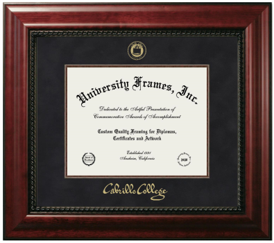 Cabrillo College Diploma Frame in Executive with Mahogany Fillet with Black Suede Mat for DOCUMENT: 8 1/2"H X 11"W  